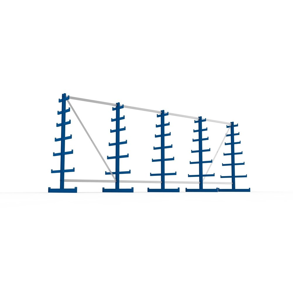 N° de l'image du produit 3 : Kit complet de rayonnage cantilever META, double accès, capacité de charge par bras 150 kg, H x l x P 2 000 x 5 455 x 1 090 mm, 5 montants