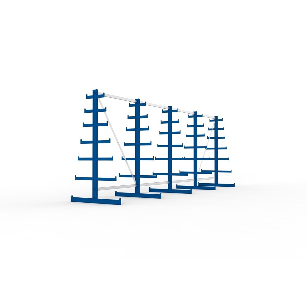 N° de l'image du produit 4 : Kit complet de rayonnage cantilever META, double accès, capacité de charge par bras 150 kg, H x l x P 2 000 x 5 455 x 1 090 mm, 5 montants