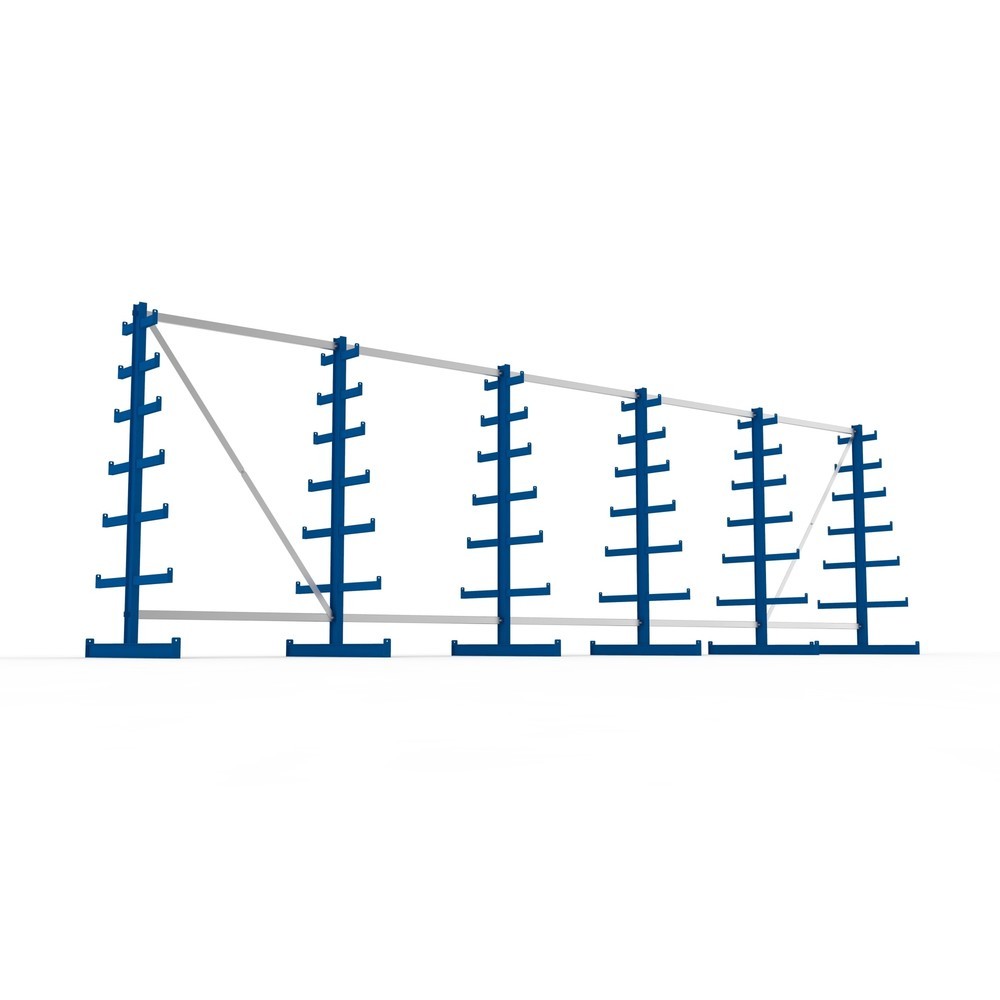 N° de l'image du produit 3 : Kit complet de rayonnage cantilever META, double accès, capacité de charge par bras 150 kg, H x l x P 2 000 x 6 805 x 1 090 mm, 6 montants