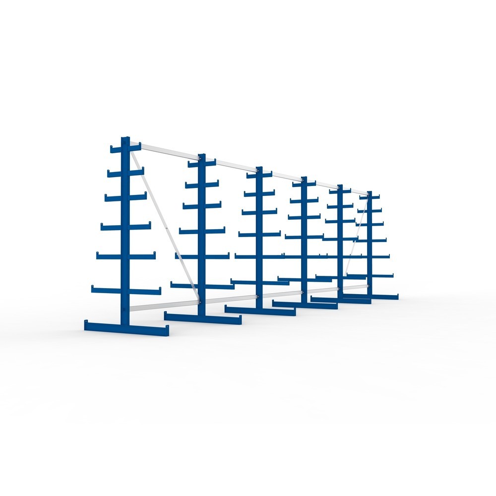 N° de l'image du produit 4 : Kit complet de rayonnage cantilever META, double accès, capacité de charge par bras 150 kg, H x l x P 2 000 x 6 805 x 1 090 mm, 6 montants