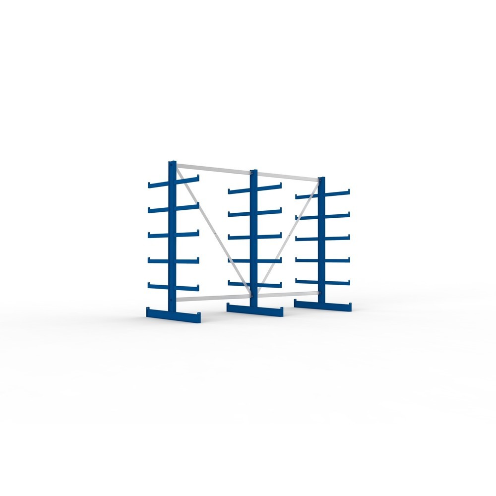 Illustration du produit: Kit complet de rayonnage cantilever META, double accès, capacité de charge par bras 200 kg, H x l x P 2 000 x 2 755 x 1 150 mm, 3 montants