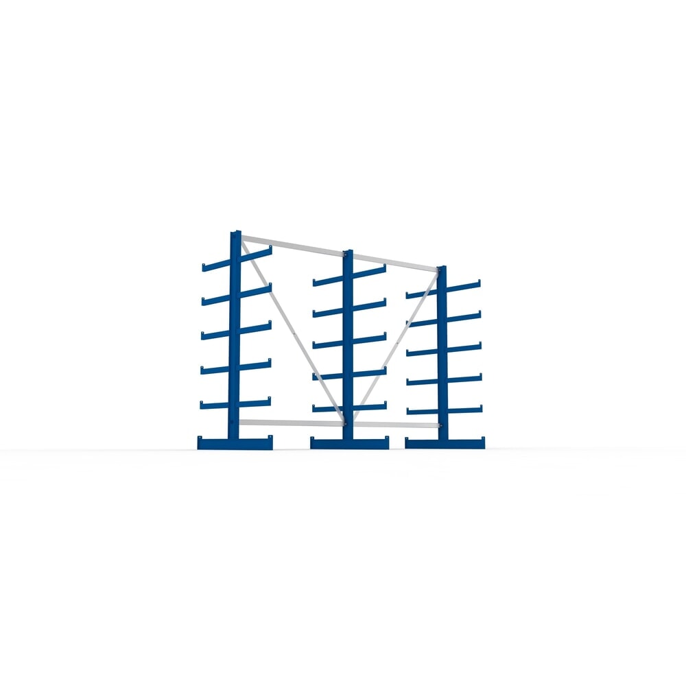 N° de l'image du produit 3 : Kit complet de rayonnage cantilever META, double accès, capacité de charge par bras 200 kg, H x l x P 2 000 x 2 755 x 1 150 mm, 3 montants