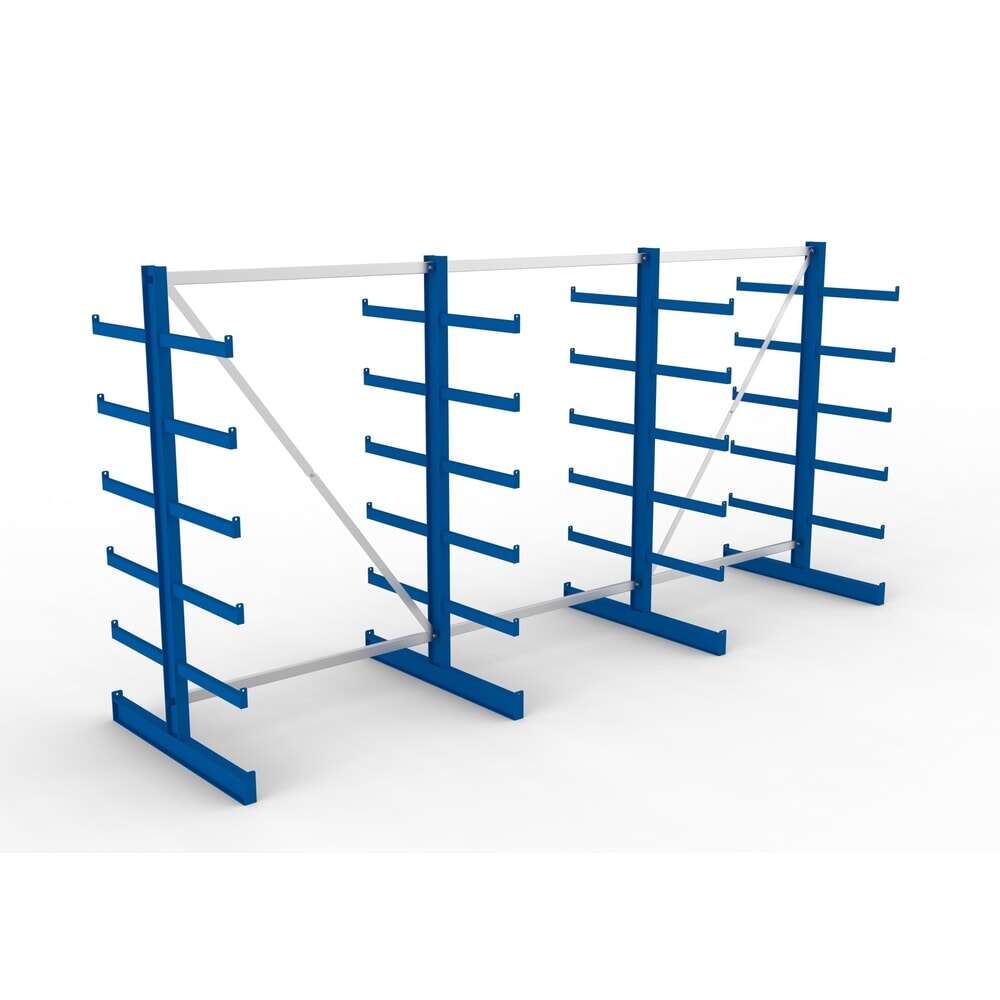 N° de l'image du produit 2 : Kit complet de rayonnage cantilever META, double accès, capacité de charge par bras 200 kg, H x l x P 2 000 x 4 105 x 1 150 mm, 4 montants