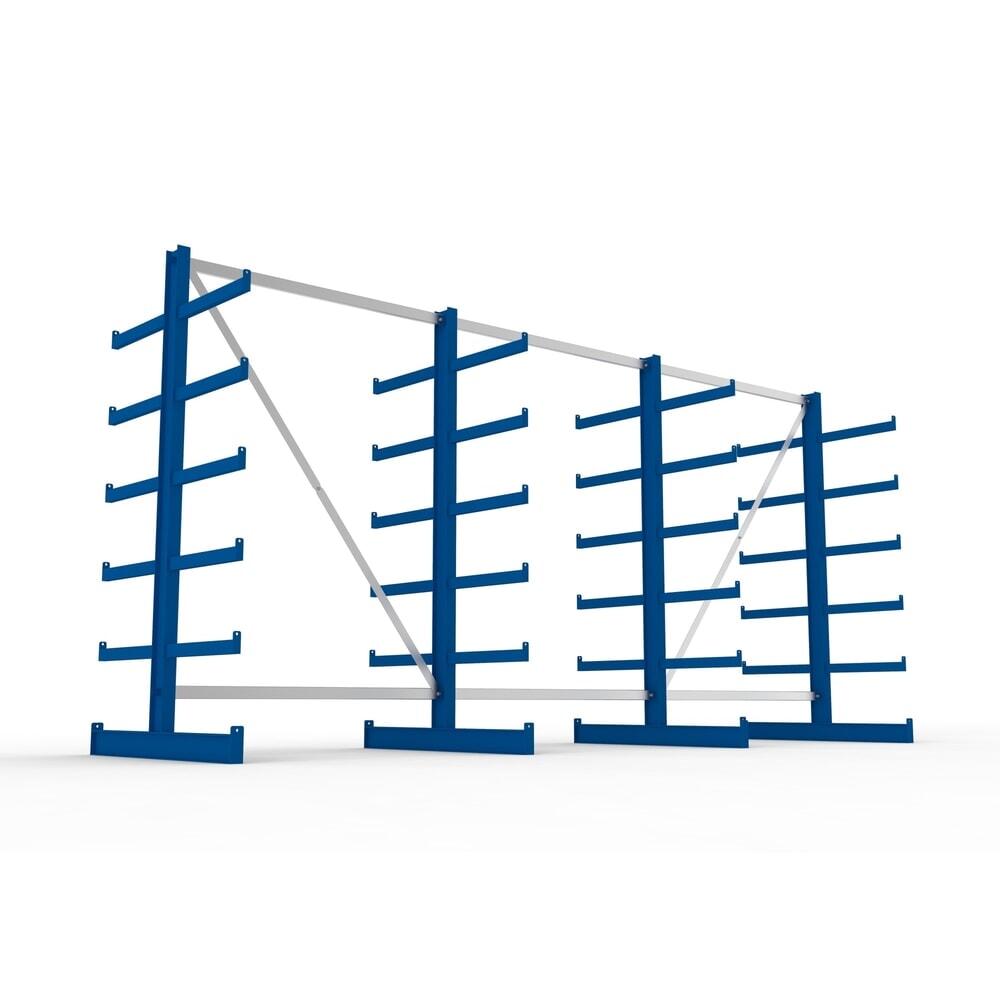N° de l'image du produit 4 : Kit complet de rayonnage cantilever META, double accès, capacité de charge par bras 200 kg, H x l x P 2 000 x 4 105 x 1 150 mm, 4 montants