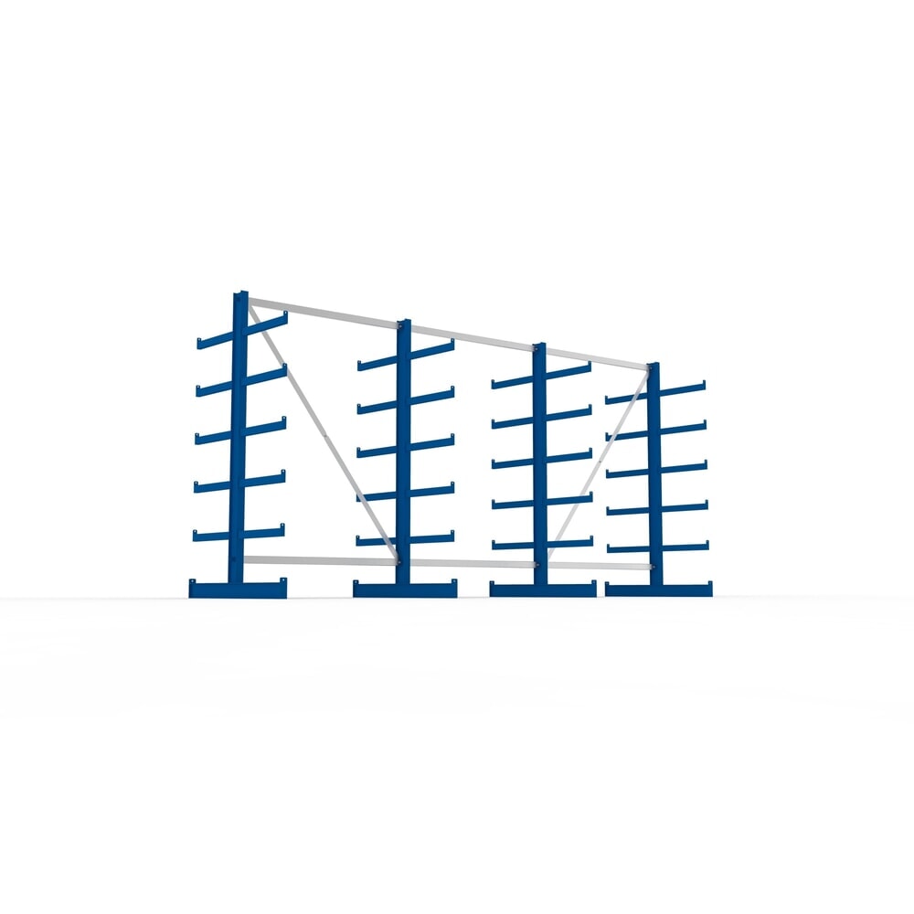 N° de l'image du produit 5 : Kit complet de rayonnage cantilever META, double accès, capacité de charge par bras 200 kg, H x l x P 2 000 x 4 105 x 1 150 mm, 4 montants