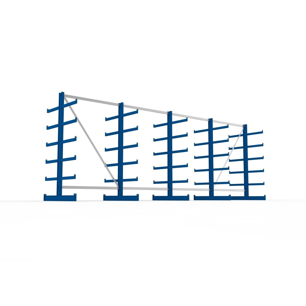 N° de l'image du produit 3 : Kit complet de rayonnage cantilever META, double accès, capacité de charge par bras 200 kg, H x l x P 2 000 x 5 455 x 1 150 mm, 5 montants