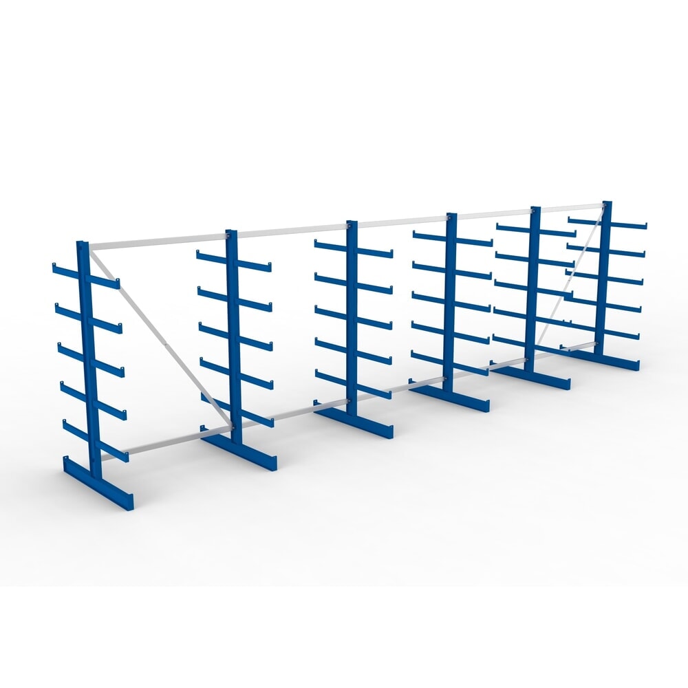 N° de l'image du produit 2 : Kit complet de rayonnage cantilever META, double accès, capacité de charge par bras 200 kg, H x l x P 2 000 x 6 805 x 1 150 mm, 6 montants