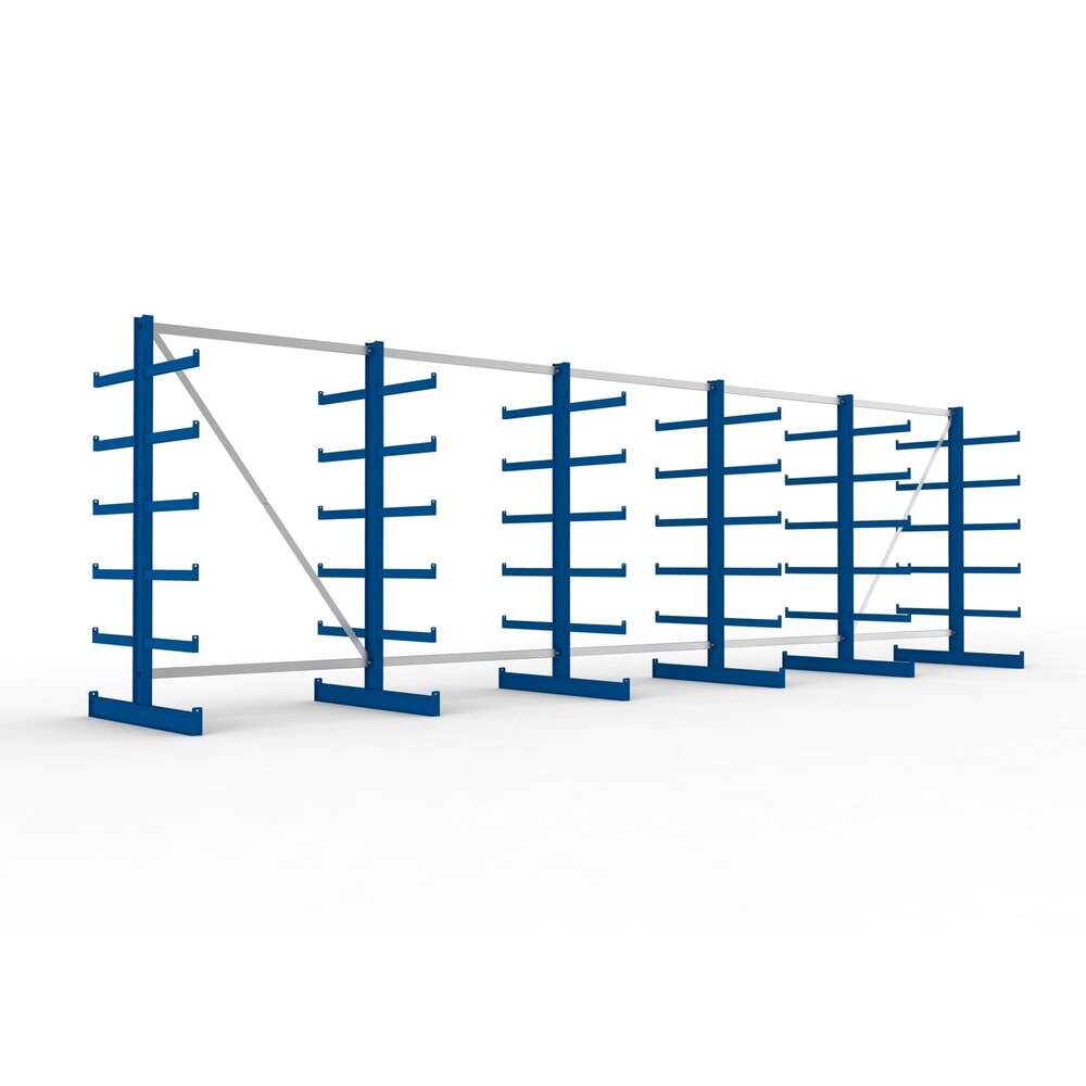 Illustration du produit: Kit complet de rayonnage cantilever META, double accès, capacité de charge par bras 200 kg, H x l x P 2 000 x 6 805 x 1 150 mm, 6 montants