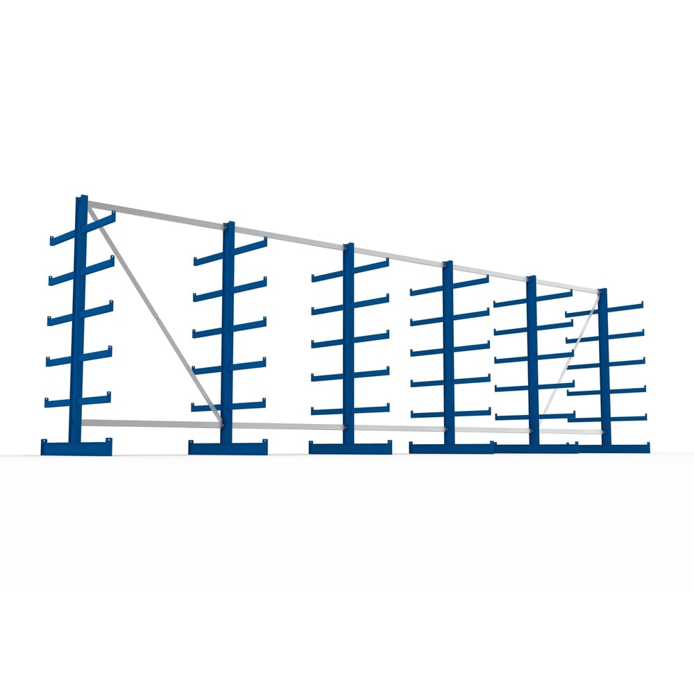 N° de l'image du produit 3 : Kit complet de rayonnage cantilever META, double accès, capacité de charge par bras 200 kg, H x l x P 2 000 x 6 805 x 1 150 mm, 6 montants
