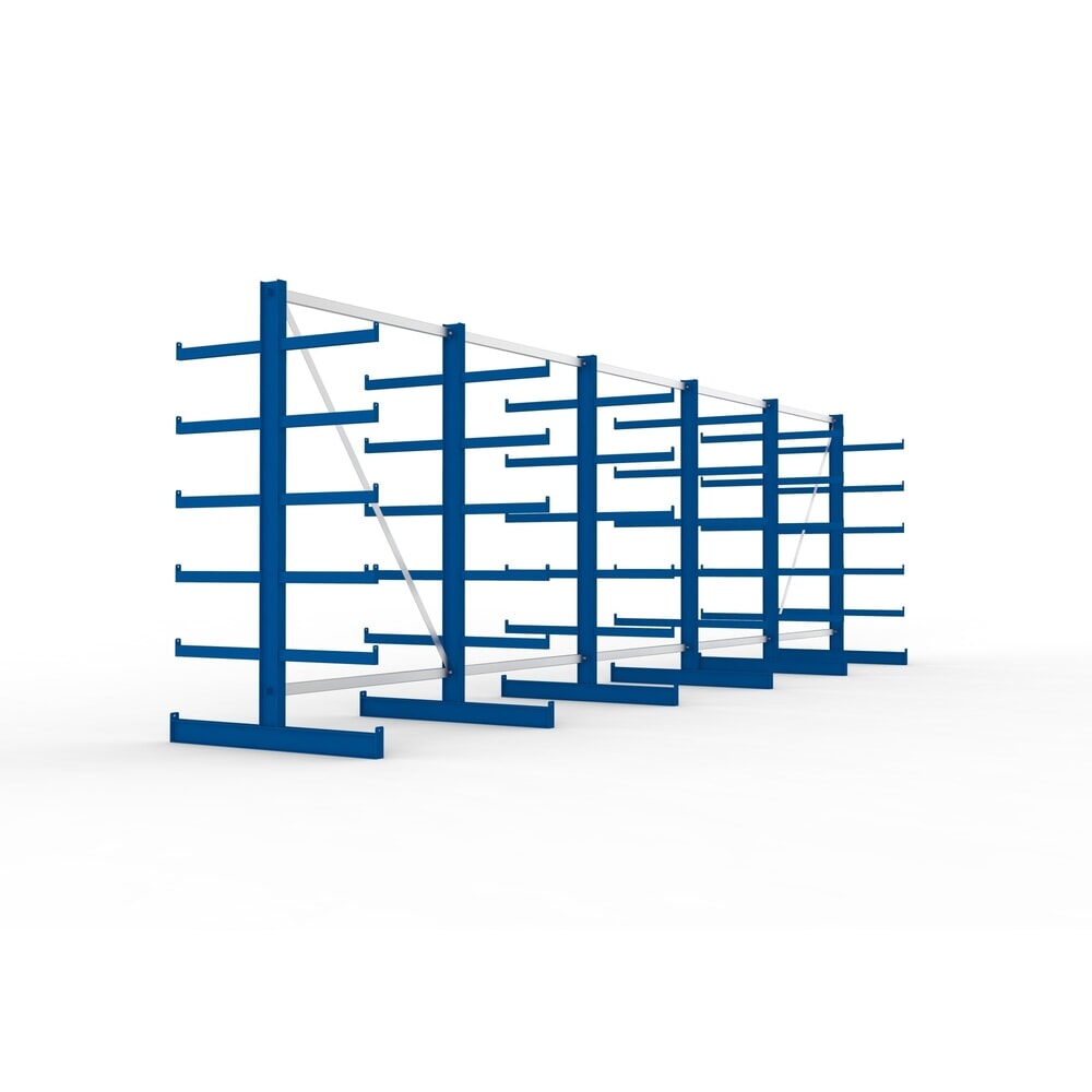 N° de l'image du produit 4 : Kit complet de rayonnage cantilever META, double accès, capacité de charge par bras 200 kg, H x l x P 2 000 x 6 805 x 1 150 mm, 6 montants