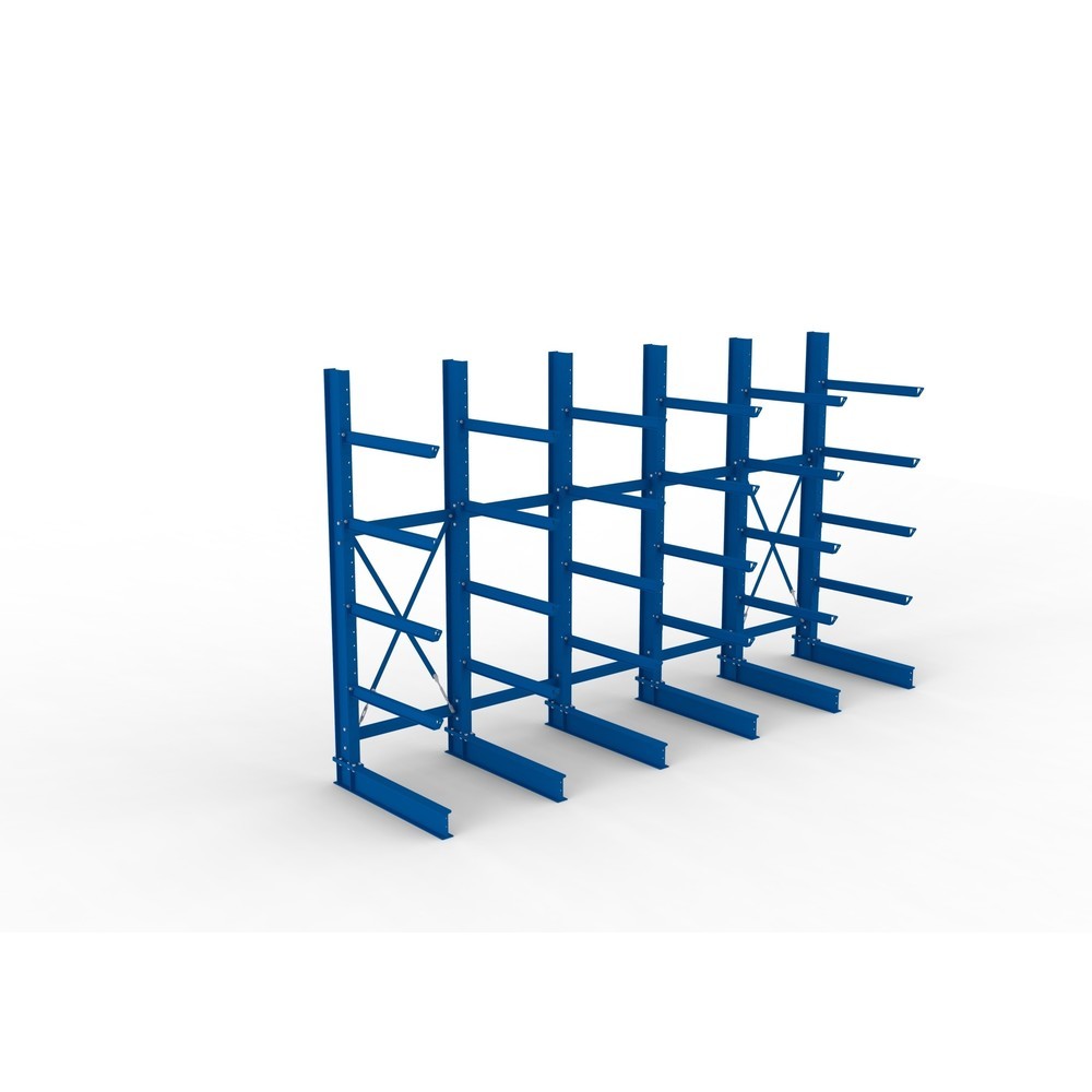 N° de l'image du produit 2 : Kit complet de rayonnage cantilever pour charges lourdes META, unilatéral, capacité de charge par bras 505 kg, H x l x P 3 000 x 5 090 x 1 355 mm, 6 montants
