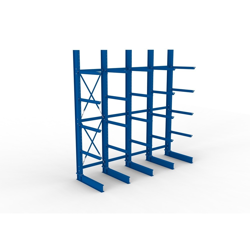 N° de l'image du produit 2 : Kit complet de rayonnage cantilever pour charges lourdes META, unilatéral, capacité de charge par bras 505 kg, H x l x P 4 000 x 4 100 x 1 355 mm, 5 montants