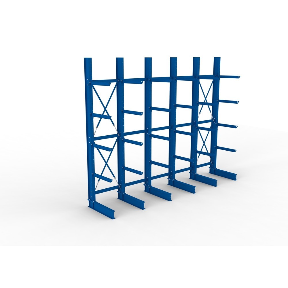 N° de l'image du produit 2 : Kit complet de rayonnage cantilever pour charges lourdes META, unilatéral, capacité de charge par bras 630 kg, H x l x P 4 000 x 5 100 x 1 155 mm, 6 montants