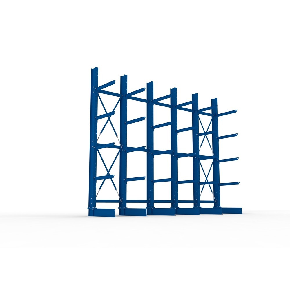 N° de l'image du produit 3 : Kit complet de rayonnage cantilever pour charges lourdes META, unilatéral, capacité de charge par bras 630 kg, H x l x P 4 000 x 5 100 x 1 155 mm, 6 montants