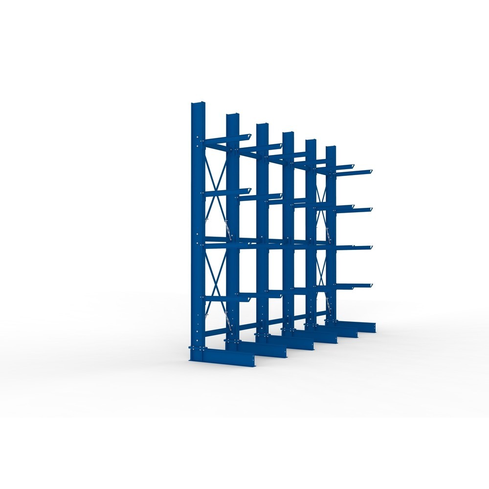 N° de l'image du produit 4 : Kit complet de rayonnage cantilever pour charges lourdes META, unilatéral, capacité de charge par bras 630 kg, H x l x P 4 000 x 5 100 x 1 155 mm, 6 montants