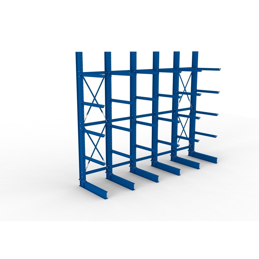 N° de l'image du produit 2 : Kit complet de rayonnage cantilever pour charges lourdes META, unilatéral, capacité de charge par bras 505 kg, H x l x P 4 000 x 5 100 x 1 355 mm, 6 montants