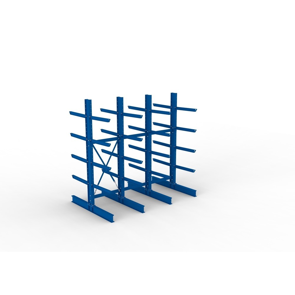 N° de l'image du produit 2 : Kit complet de rayonnage cantilever pour charges lourdes META, double accès, capacité de charge par bras 630 kg, H x l x P 3 000 x 3 090 x 2 000 mm, 4 montants