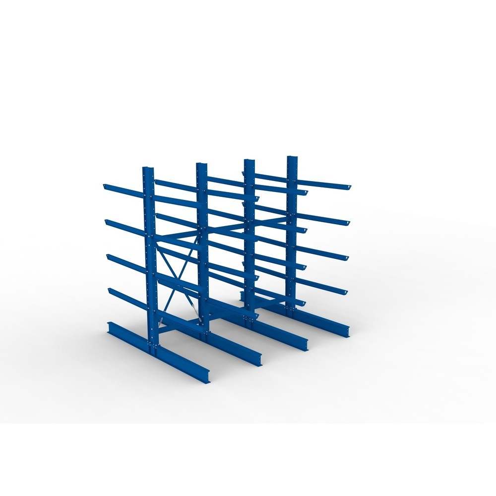 N° de l'image du produit 2 : Kit complet de rayonnage cantilever pour charges lourdes META, double accès, capacité de charge par bras 400 kg, H x l x P 3 000 x 3 090 x 2 900 mm, 4 montants