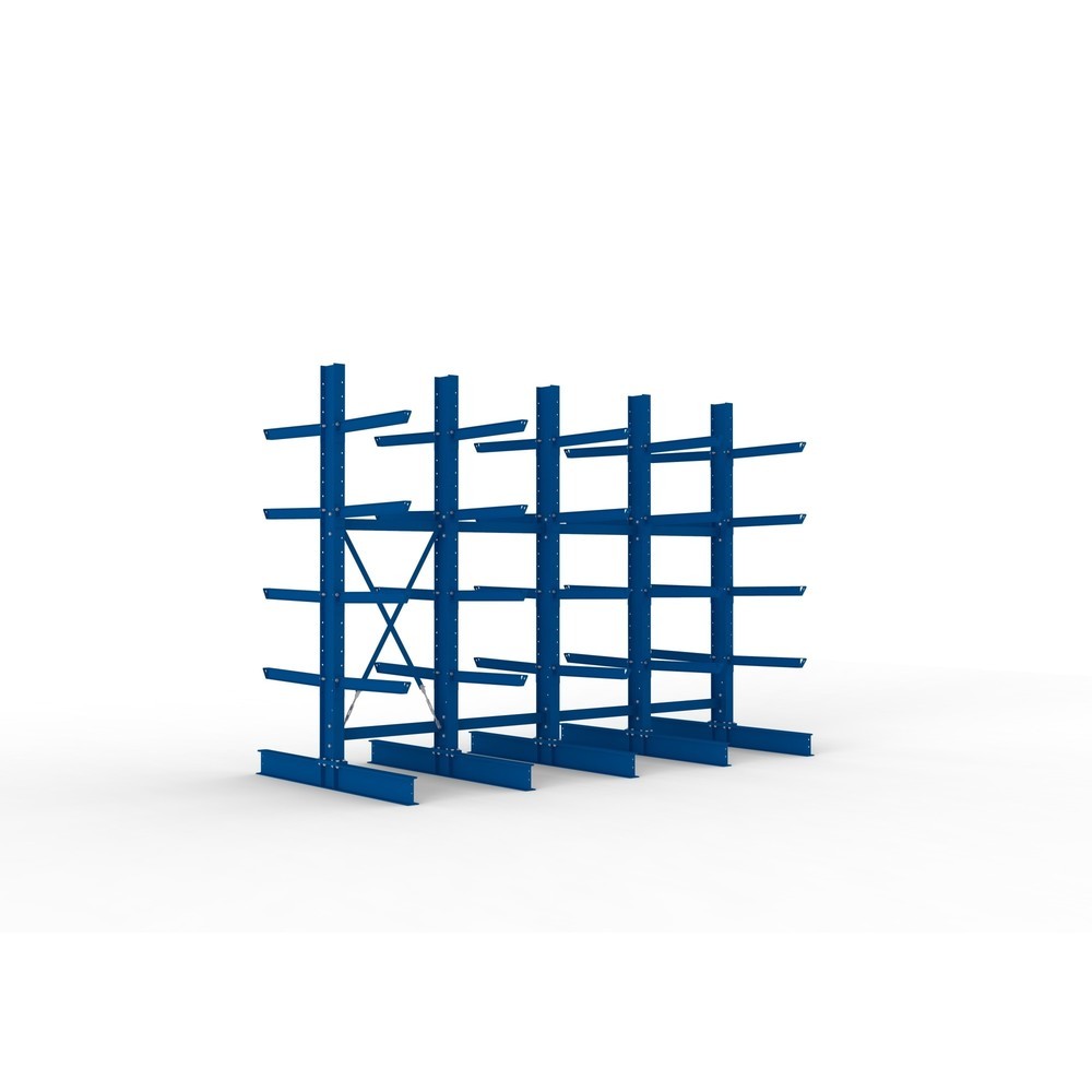Illustration du produit: Kit complet de rayonnage cantilever pour charges lourdes META, double accès, capacité de charge par bras 630 kg, H x l x P 3 000 x 4 090 x 2 000 mm, 5 montants