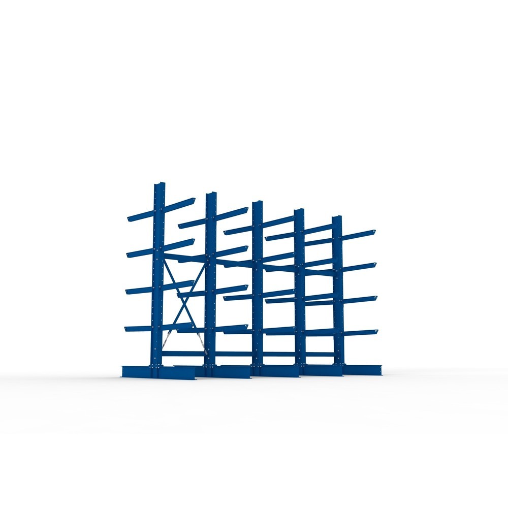 N° de l'image du produit 3 : Kit complet de rayonnage cantilever pour charges lourdes META, double accès, capacité de charge par bras 630 kg, H x l x P 3 000 x 4 090 x 2 000 mm, 5 montants