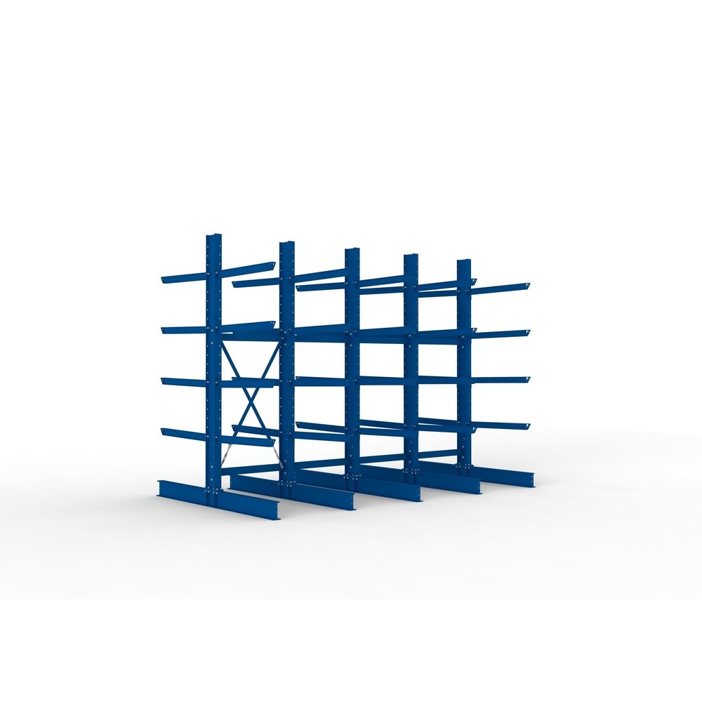 Illustration du produit: Kit complet de rayonnage cantilever pour charges lourdes META, double accès, capacité de charge par bras 505 kg, H x l x P 3 000 x 4 090 x 2 400 mm, 5 montants