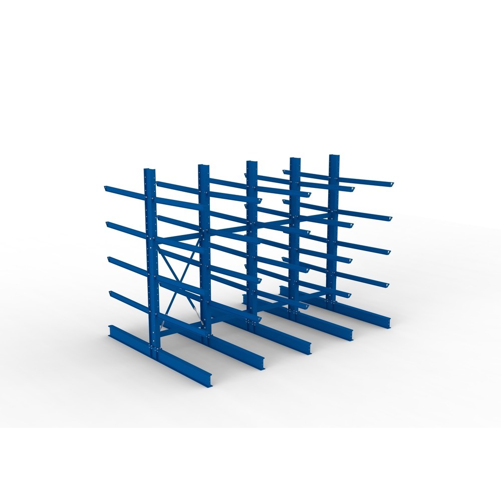 N° de l'image du produit 2 : Kit complet de rayonnage cantilever pour charges lourdes META, double accès, capacité de charge par bras 400 kg, H x l x P 3 000 x 4 090 x 2 900 mm, 5 montants