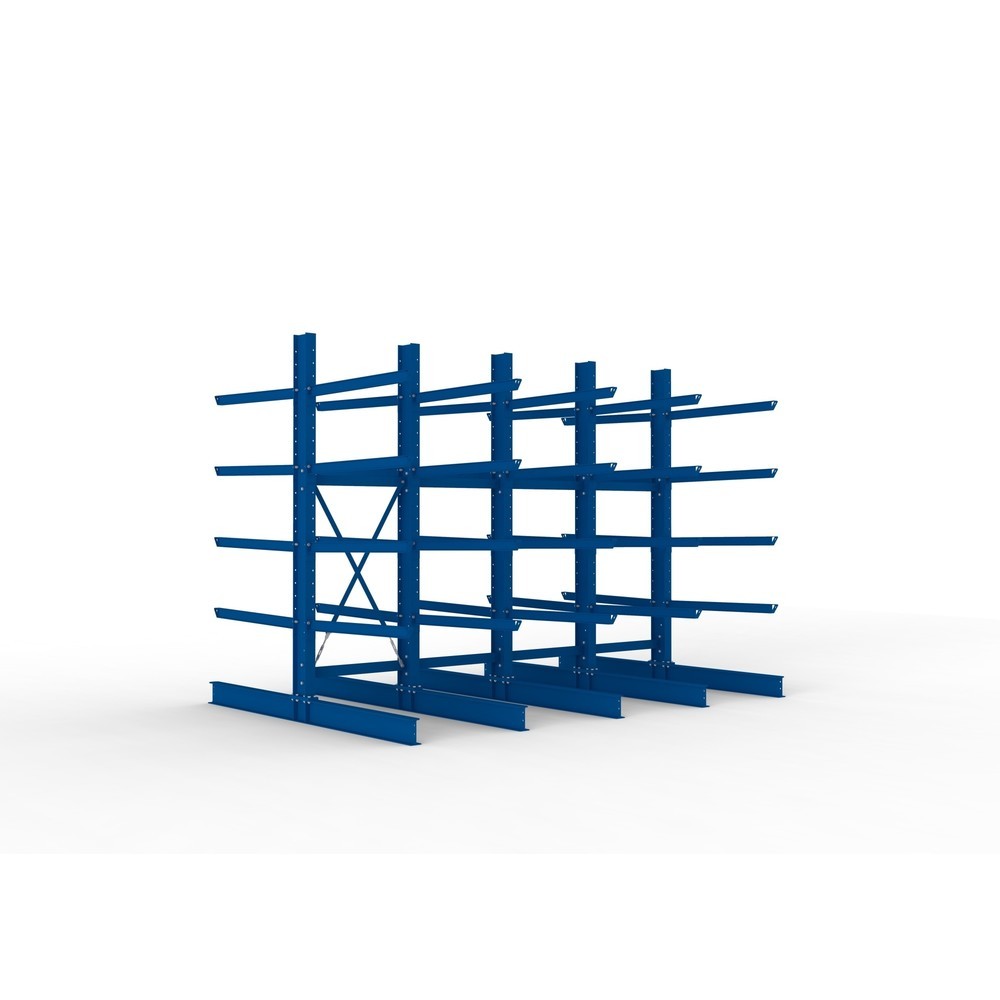 Illustration du produit: Kit complet de rayonnage cantilever pour charges lourdes META, double accès, capacité de charge par bras 400 kg, H x l x P 3 000 x 4 090 x 2 900 mm, 5 montants