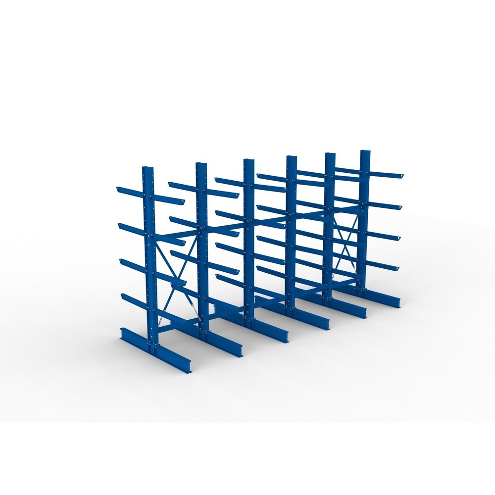 N° de l'image du produit 2 : Kit complet de rayonnage cantilever pour charges lourdes META, double accès, capacité de charge par bras 630 kg, H x l x P 3 000 x 5 090 x 2 000 mm, 6 montants