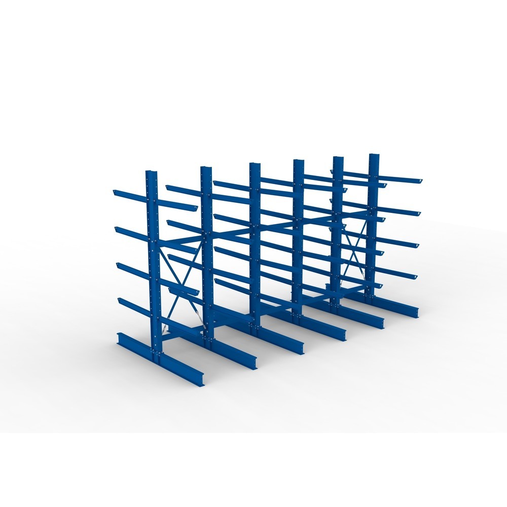 N° de l'image du produit 2 : Kit complet de rayonnage cantilever pour charges lourdes META, double accès, capacité de charge par bras 505 kg, H x l x P 3 000 x 5 090 x 2 400 mm, 6 montants