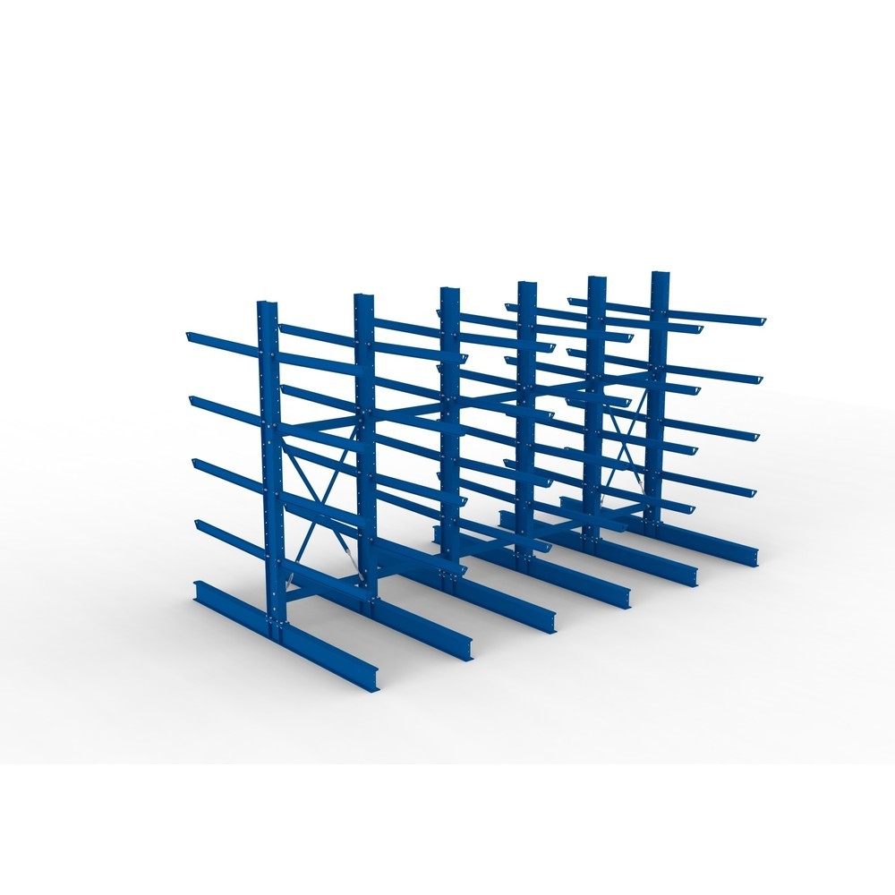 N° de l'image du produit 2 : Kit complet de rayonnage cantilever pour charges lourdes META, double accès, capacité de charge par bras 400 kg, H x l x P 3 000 x 5 090 x 2 900 mm, 6 montants