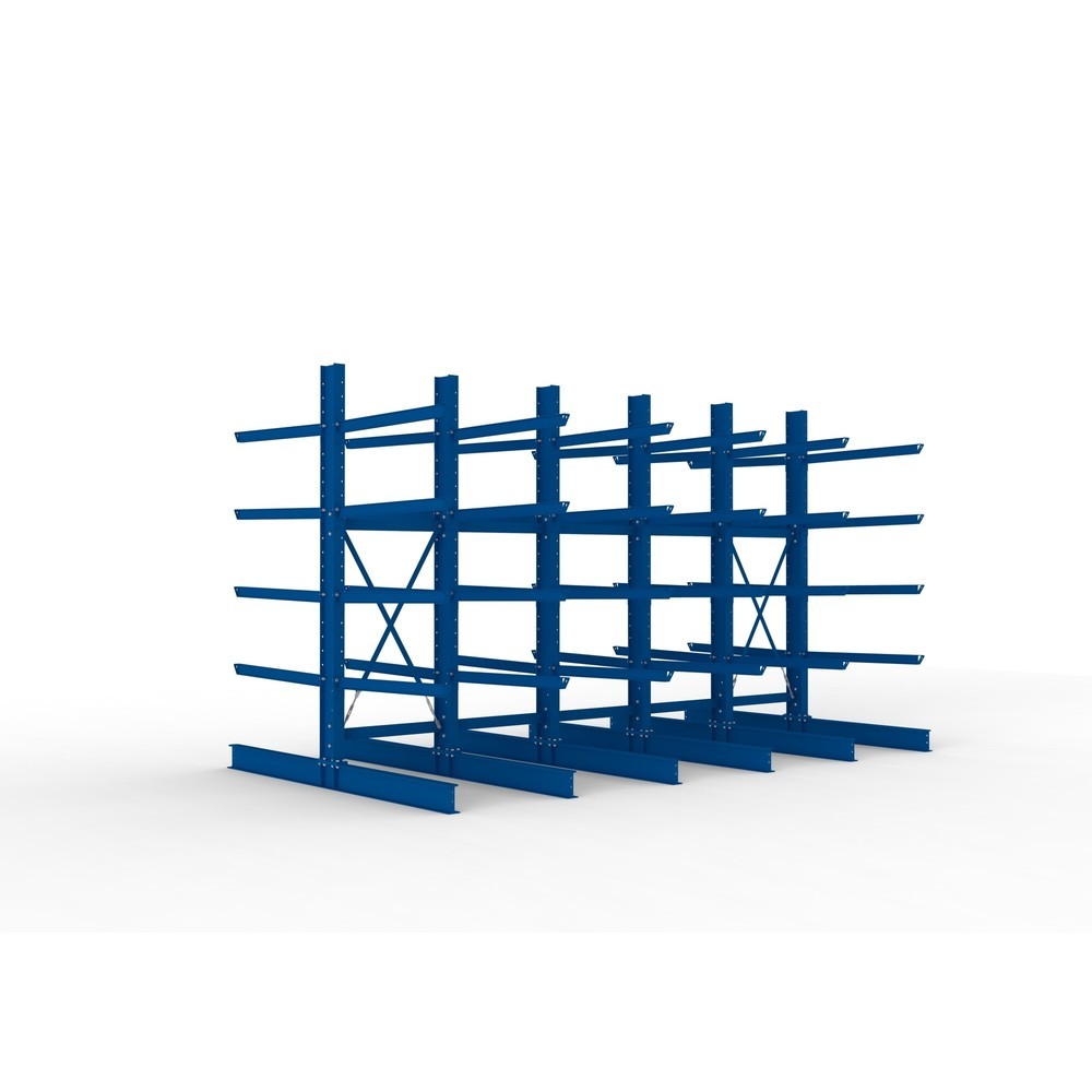 Illustration du produit: Kit complet de rayonnage cantilever pour charges lourdes META, double accès, capacité de charge par bras 400 kg, H x l x P 3 000 x 5 090 x 2 900 mm, 6 montants