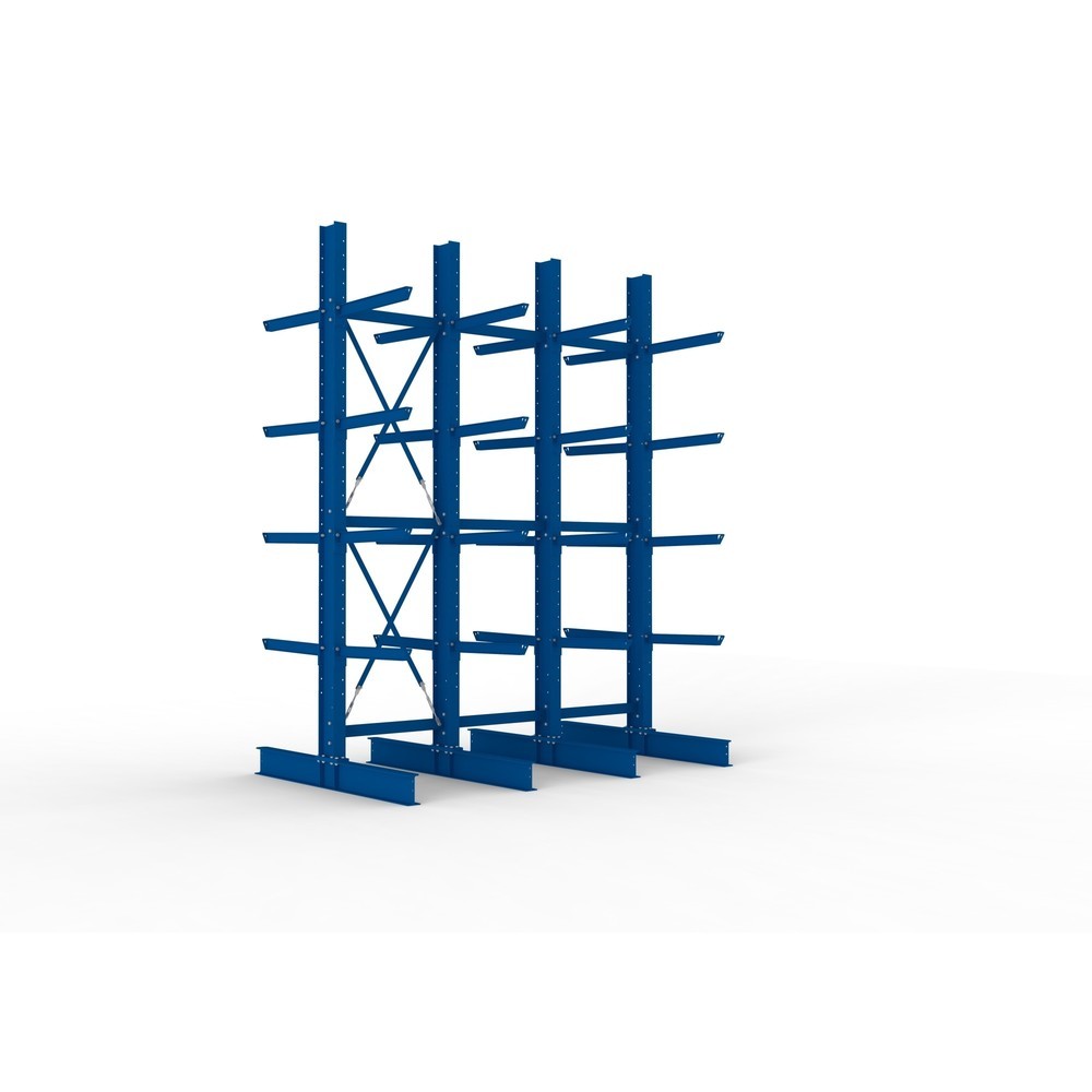 Illustration du produit: Kit complet de rayonnage cantilever pour charges lourdes META, double accès, capacité de charge par bras 630 kg, H x l x P 4 000 x 3 100 x 2 020 mm, 4 montants