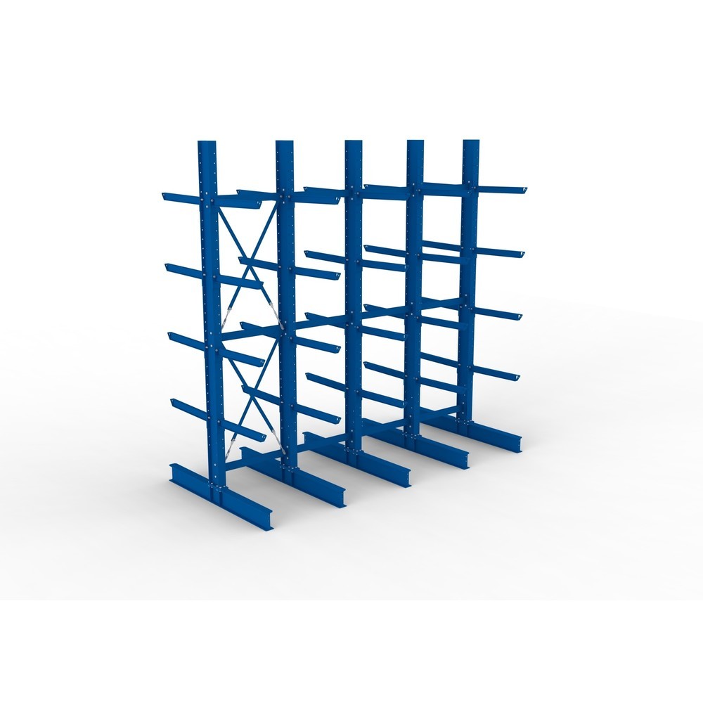 N° de l'image du produit 2 : Kit complet de rayonnage cantilever pour charges lourdes META, double accès, capacité de charge par bras 630 kg, H x l x P 4 000 x 4 100 x 2 020 mm, 5 montants