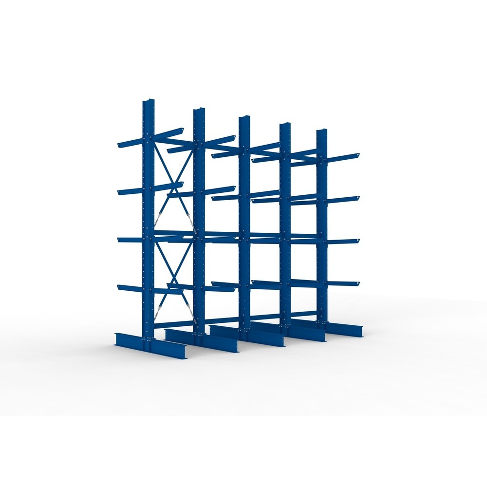 Illustration du produit: Kit complet de rayonnage cantilever pour charges lourdes META, double accès, capacité de charge par bras 630 kg, H x l x P 4 000 x 4 100 x 2 020 mm, 5 montants