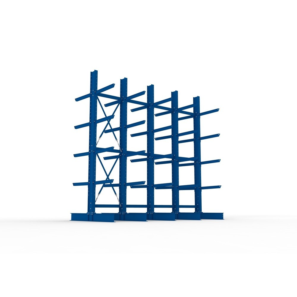 N° de l'image du produit 3 : Kit complet de rayonnage cantilever pour charges lourdes META, double accès, capacité de charge par bras 630 kg, H x l x P 4 000 x 4 100 x 2 020 mm, 5 montants