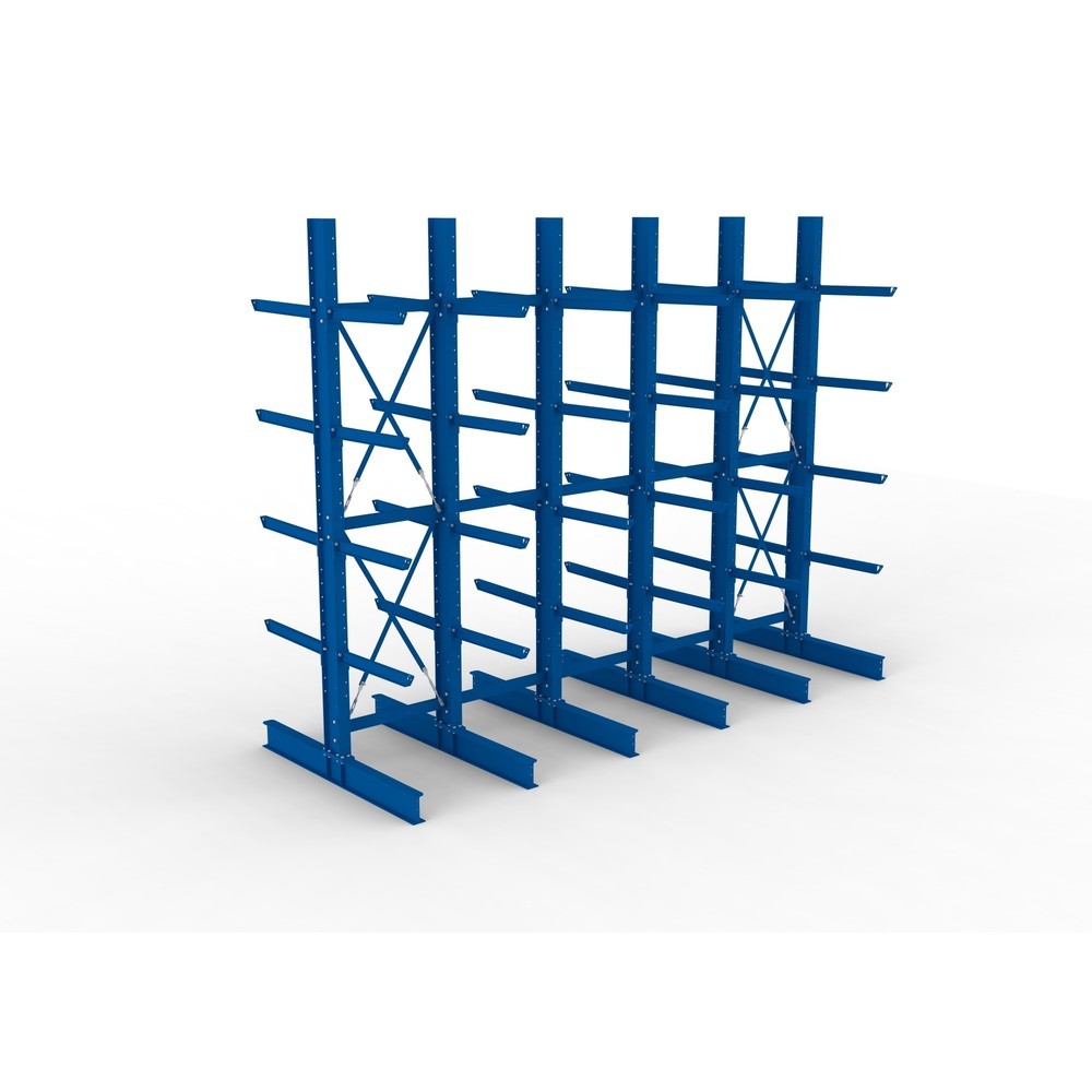 N° de l'image du produit 2 : Kit complet de rayonnage cantilever pour charges lourdes META, double accès, capacité de charge par bras 630 kg, H x l x P 4 000 x 5 100 x 2 020 mm, 6 montants