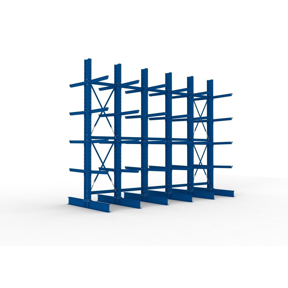Illustration du produit: Kit complet de rayonnage cantilever pour charges lourdes META, double accès, capacité de charge par bras 630 kg, H x l x P 4 000 x 5 100 x 2 020 mm, 6 montants