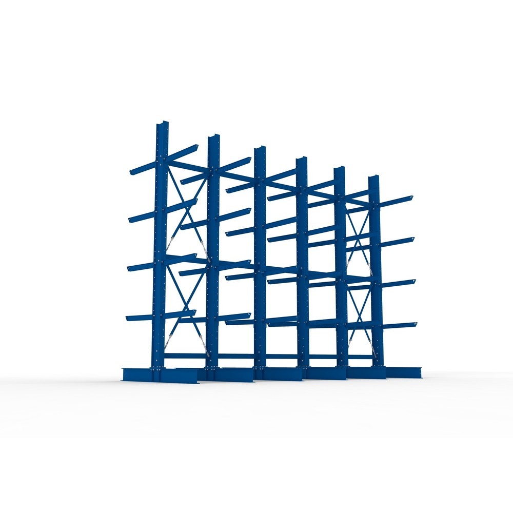 N° de l'image du produit 3 : Kit complet de rayonnage cantilever pour charges lourdes META, double accès, capacité de charge par bras 630 kg, H x l x P 4 000 x 5 100 x 2 020 mm, 6 montants