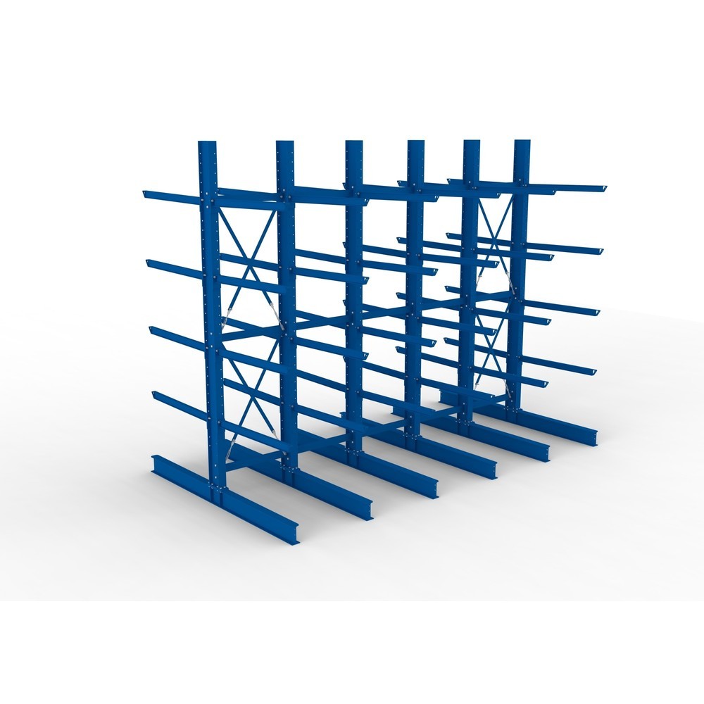 N° de l'image du produit 2 : Kit complet de rayonnage cantilever pour charges lourdes META, double accès, capacité de charge par bras 400 kg, H x l x P 4 000 x 5 100 x 2 920 mm, 6 montants