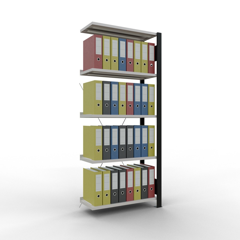 N° de l'image du produit 2 : Rayonnage de bureau SCHULTE travée auxiliaire, utilisable d’un seul côté, avec barres de butée, CT 85 kg, noir, HxlxP 1 800 x 750 x 300 mm