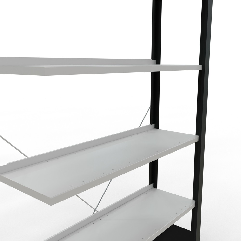 N° de l'image du produit 4 : Rayonnage de bureau SCHULTE travée auxiliaire, utilisable d’un seul côté, avec barres de butée, CT 85 kg, noir, HxlxP 2 000 x 1 000 x 300 mm
