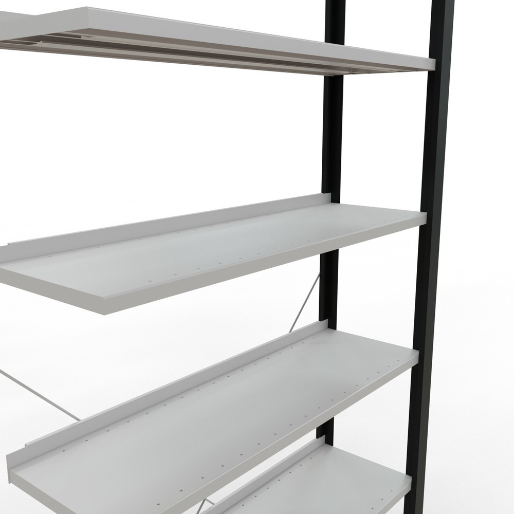 N° de l'image du produit 4 : Rayonnage de bureau SCHULTE travée auxiliaire, utilisable d’un seul côté, avec barres de butée, CT 85 kg, noir, HxlxP 2 300 x 1 000 x 300 mm