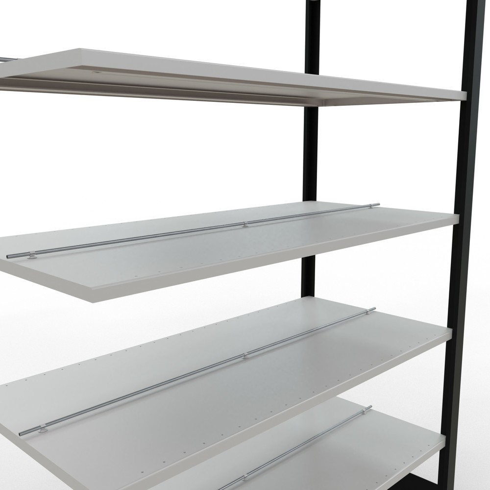 N° de l'image du produit 4 : Rayonnage de bureau SCHULTE travée auxiliaire, utilisable des deux côtés, avec butées centrales, CT 150 kg, noir, HxlxP 2 300 x 1 300 x 600 mm
