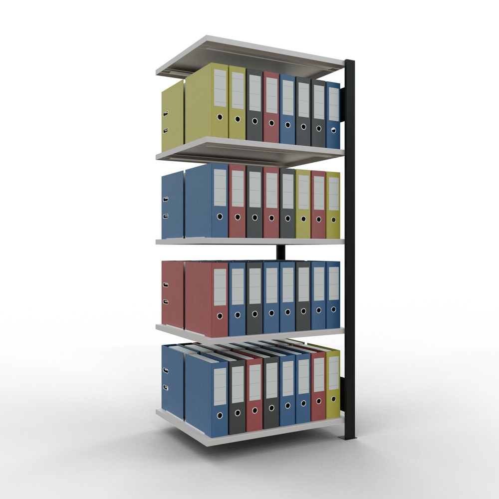 N° de l'image du produit 2 : Rayonnage de bureau SCHULTE travée auxiliaire, utilisable des deux cotés, sans butées centrales, CT 150 kg, noir, HxlxP 1 800 x 750 x 600 mm