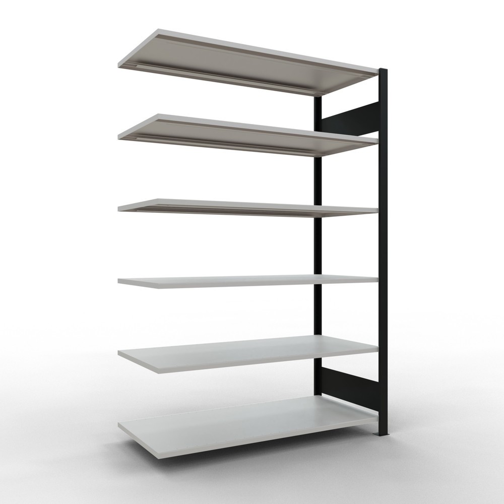 Illustration du produit: Rayonnage de bureau SCHULTE travée auxiliaire, utilisable des deux côtés, sans butées centrales, CT 150 kg, noir, HxlxP 2 000 x 1 300 x 600 mm