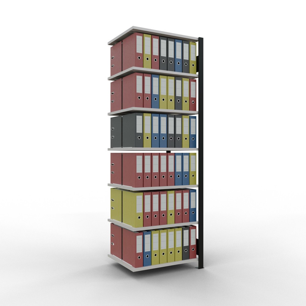 N° de l'image du produit 2 : Rayonnage de bureau SCHULTE travée auxiliaire, utilisable des deux côtés, sans butées centrales, CT 150 kg, noir, HxlxP 2 300 x 750 x 600 mm