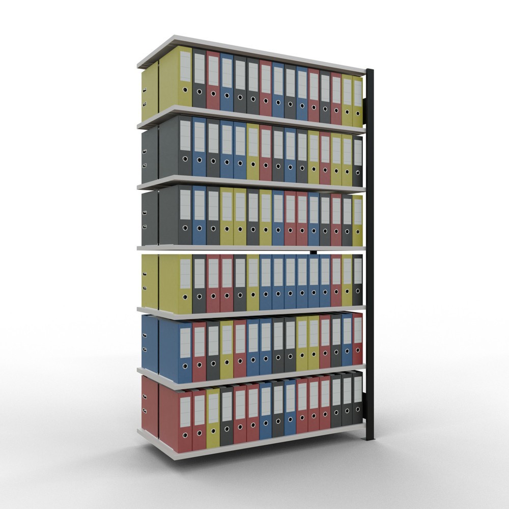 N° de l'image du produit 2 : Rayonnage de bureau SCHULTE travée auxiliaire, utilisable des deux côtés, sans butées centrales, CT 150 kg, noir, HxlxP 2 300 x 1 300 x 600 mm