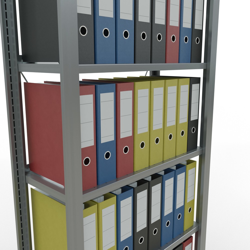 N° de l'image du produit 4 : Rayonnage de bureau SCHULTE travée de base, utilisable d’un seul côté, avec barres de butée, CT 85 kg, HxlxP 2 000 x 750 x 300 mm