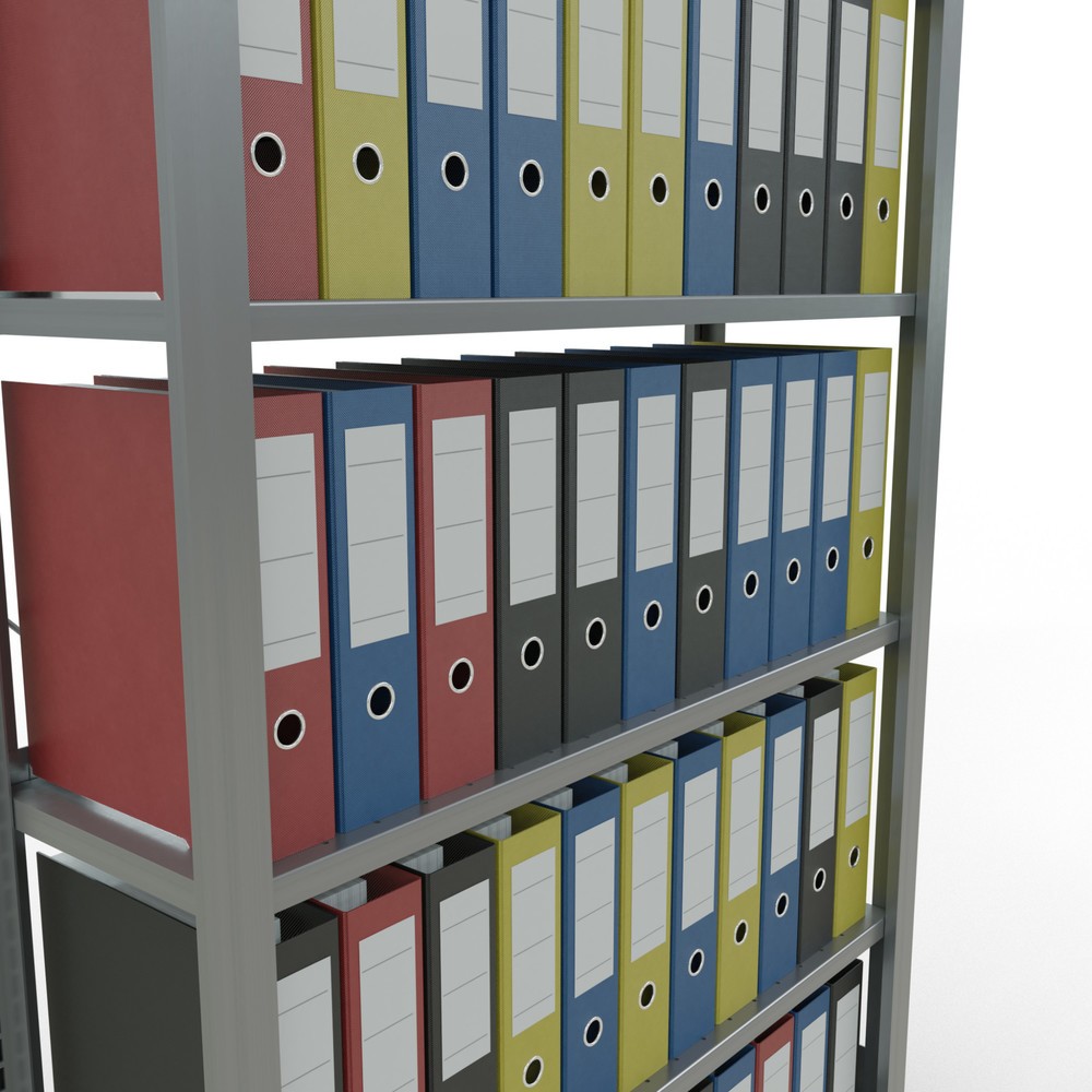 N° de l'image du produit 3 : Rayonnage de bureau SCHULTE travée de base, utilisable d’un seul côté, avec barres de butée, CT 85 kg, HxlxP 2 000 x 1 000 x 300 mm