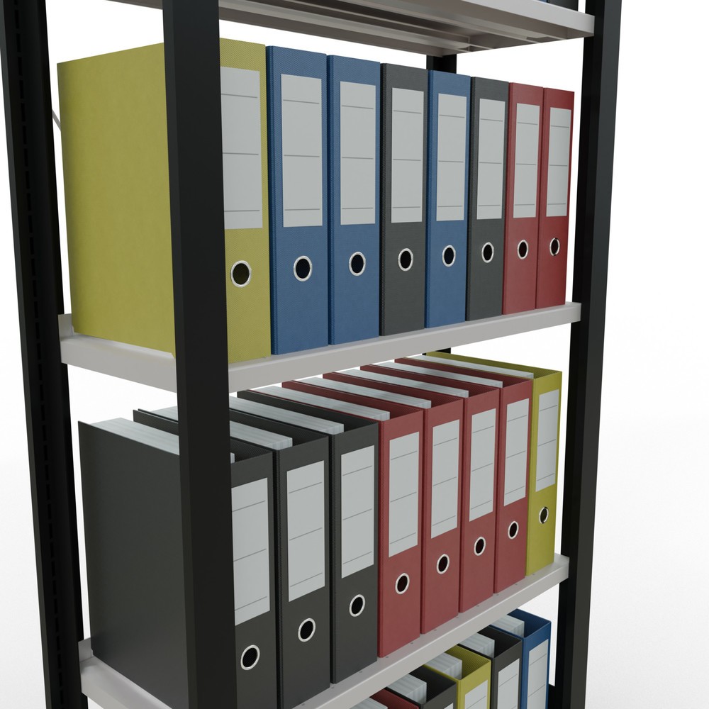 N° de l'image du produit 3 : Rayonnage de bureau SCHULTE travée de base, utilisable d’un seul côté, avec barres de butée, CT 85 kg, noir, HxlxP 1 800 x 750 x 300 mm